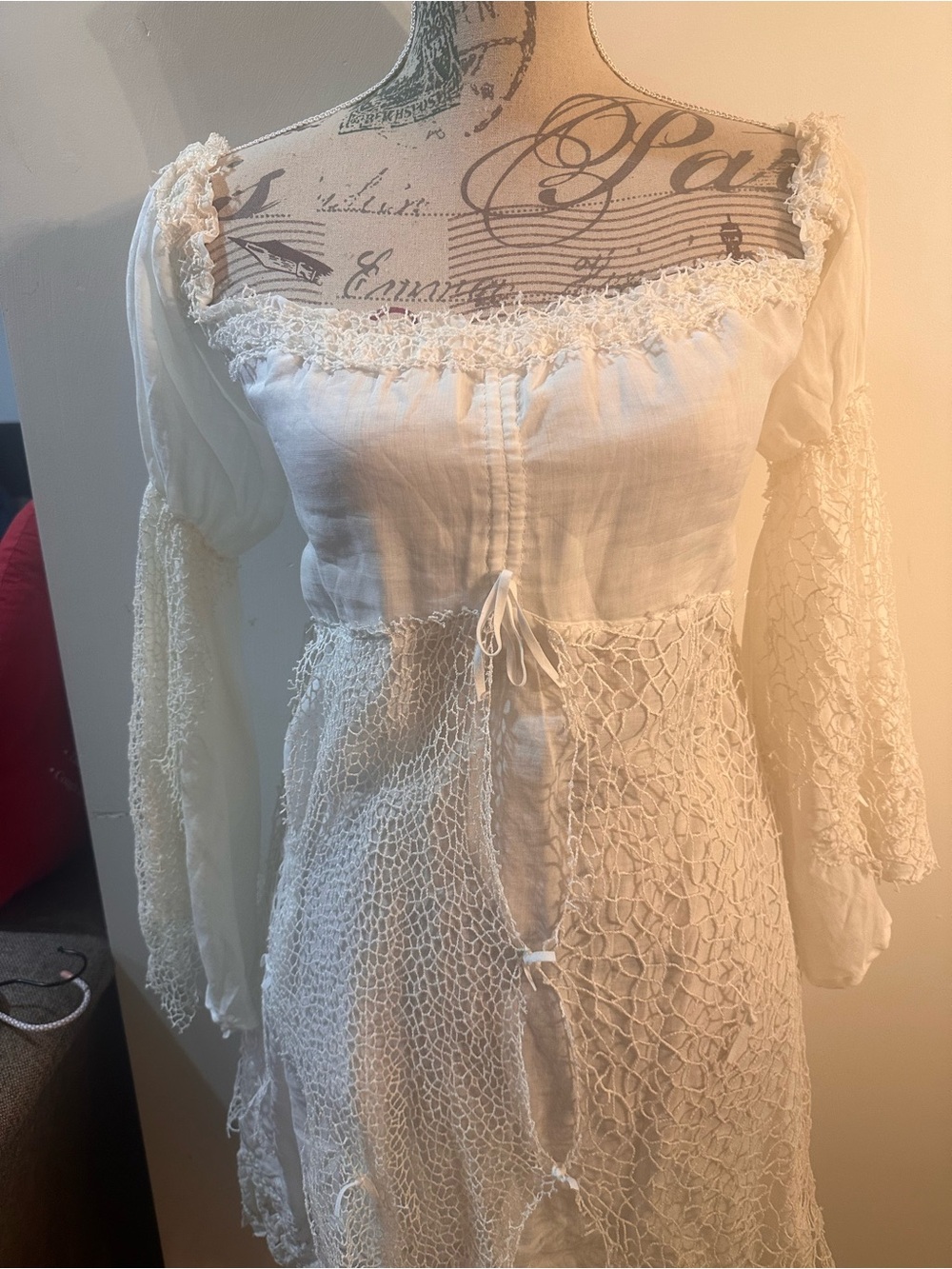 Boho Lace Mini Dress in Cream